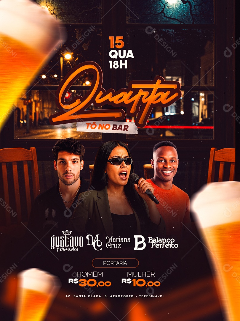 Flyer Quarta Tá no Bar Social Media PSD Editável