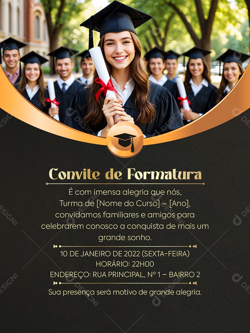 Modelo de Convite de Formatura PSD Editável
