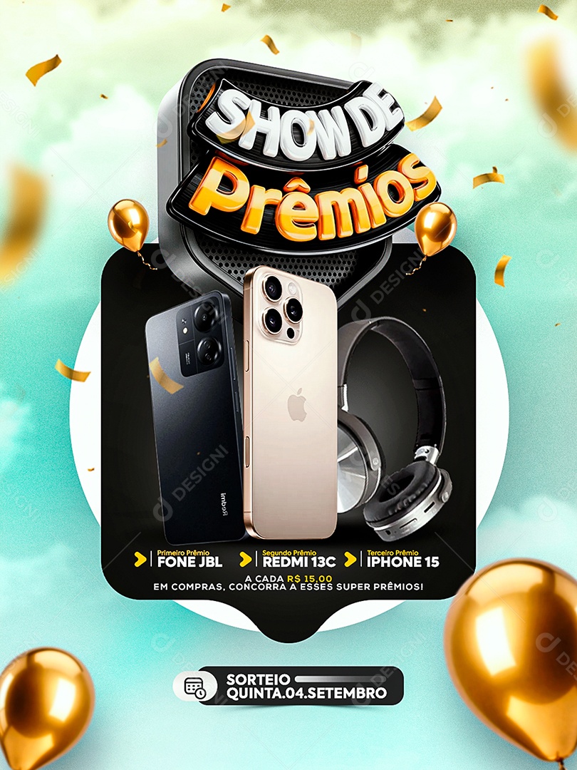 Show de Prêmios Sorteio Social Media PSD Editável