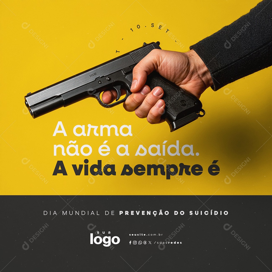 Dia de Prevenção ao Suicídio 10 de Setembro A Arma Não é a Saída Social Media PSD Editável