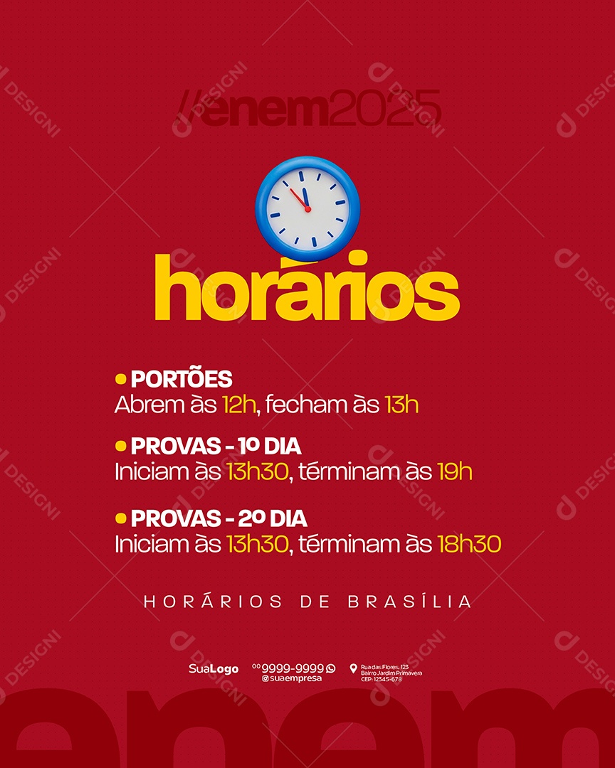 Enem 2025 Horários Social Media PSD Editável