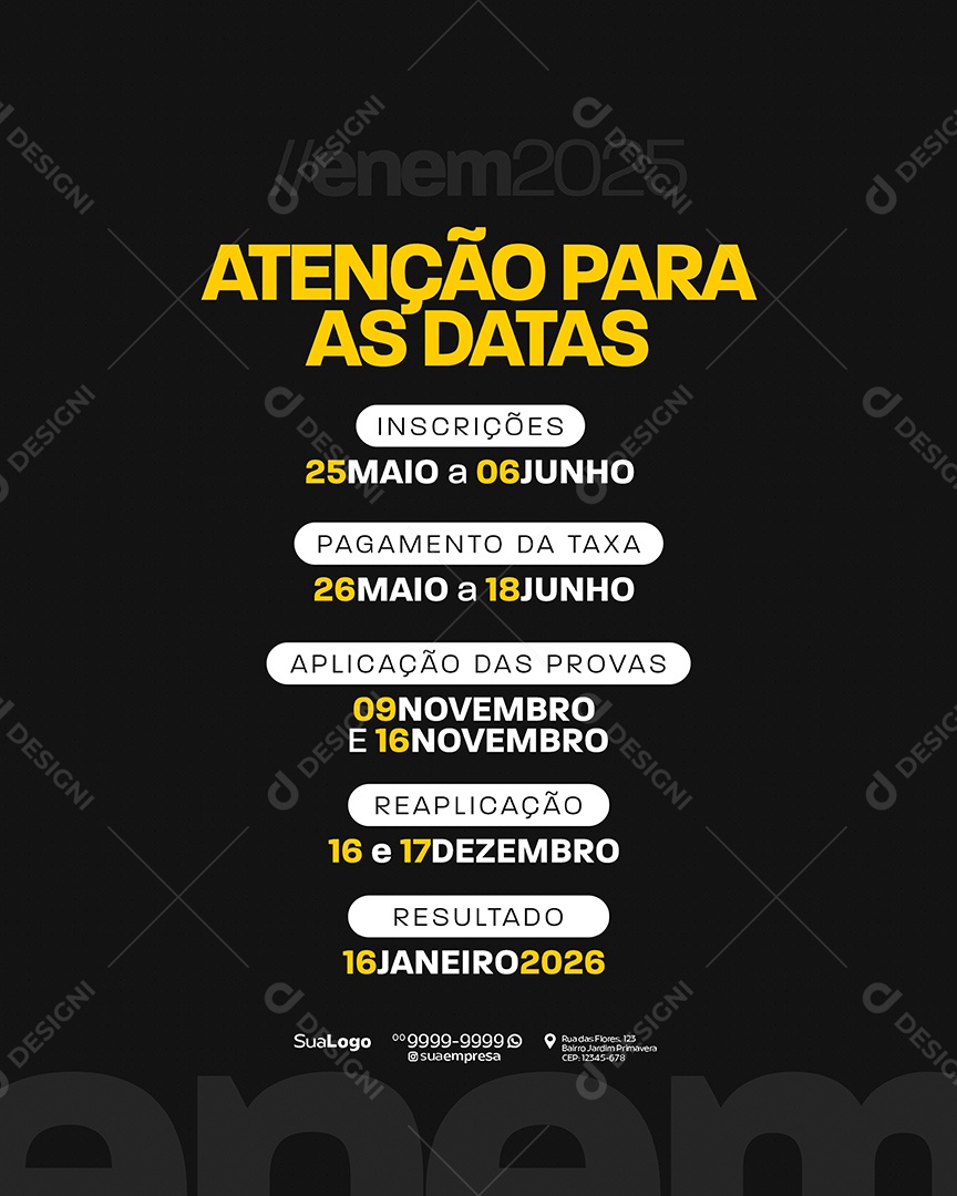 Enem 2025 Atenção Para As Datas Social Media PSD Editável