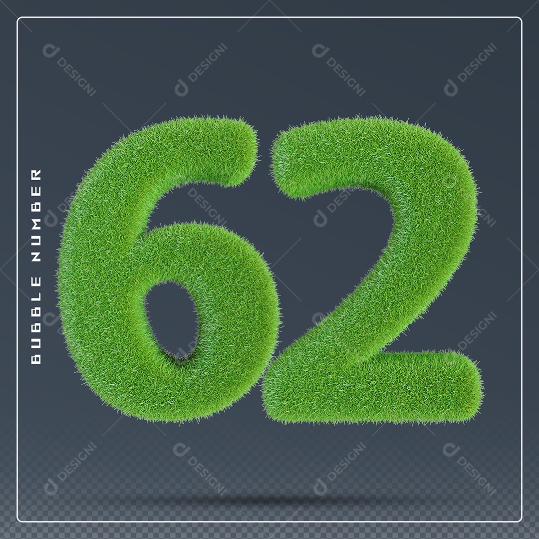 Elemento 3D Número 62 Verde para Composição PSD