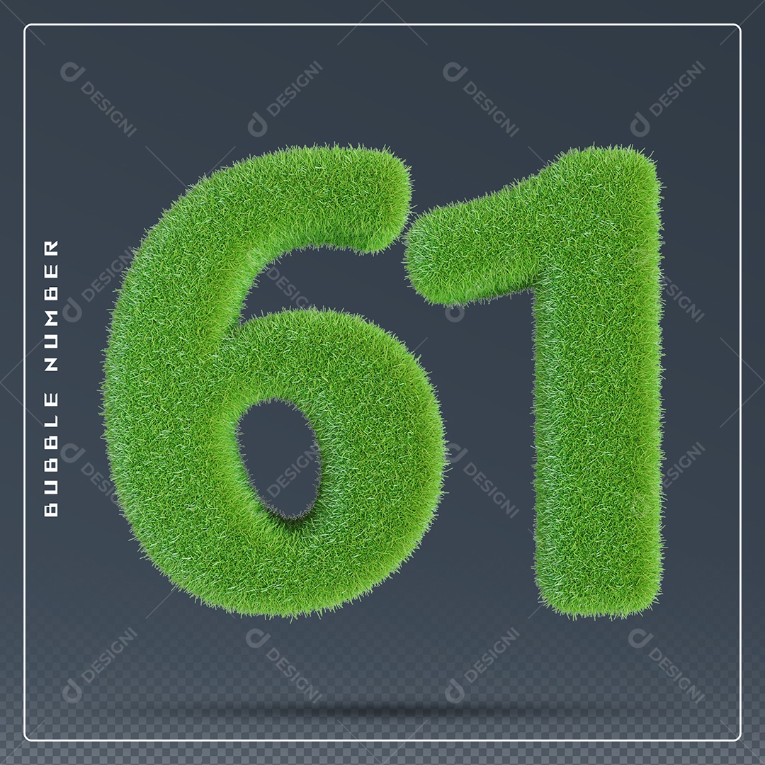 Elemento 3D Número 61 Verde para Composição PSD