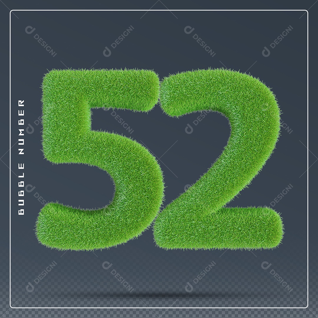 Elemento 3D Número 52 Verde para Composição PSD