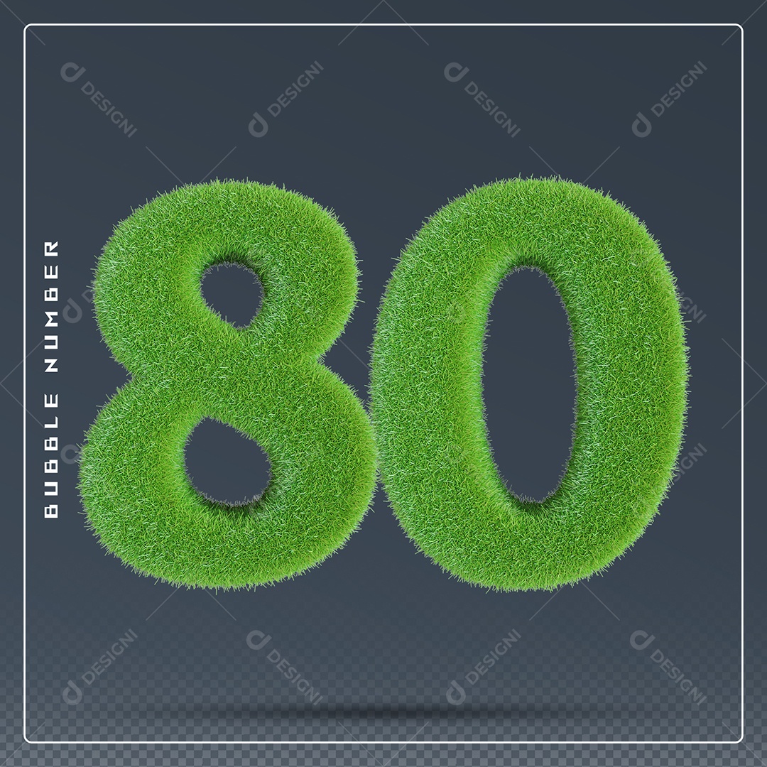 Elemento 3D Número 80 Verde para Composição PSD