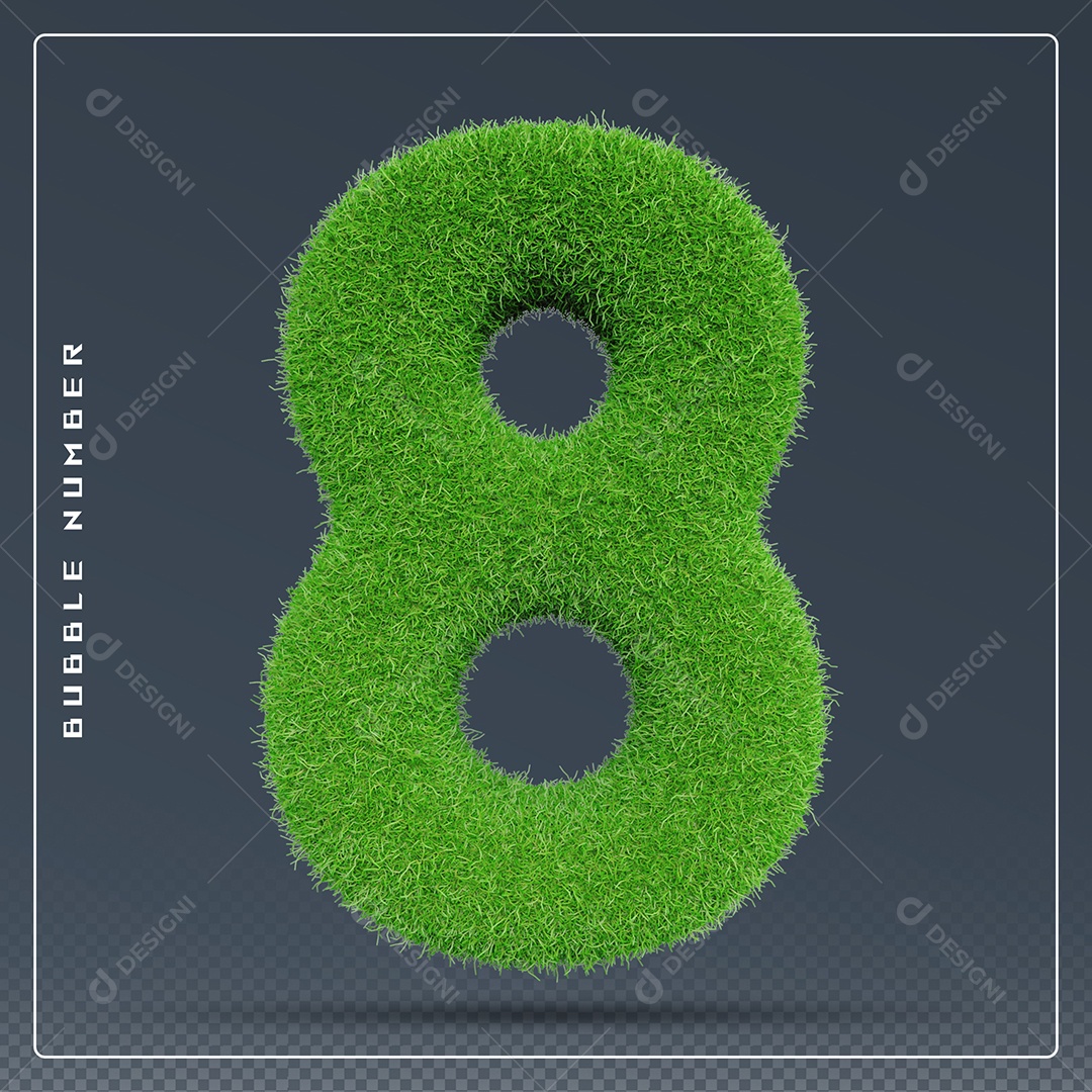 Elemento 3D Número 8 Verde para Composição PSD