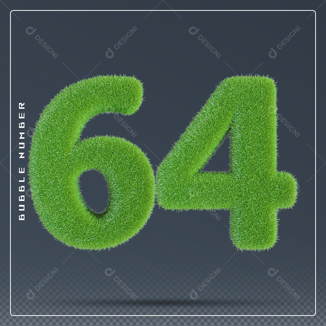 Elemento 3D Número 64 Verde para Composição PSD