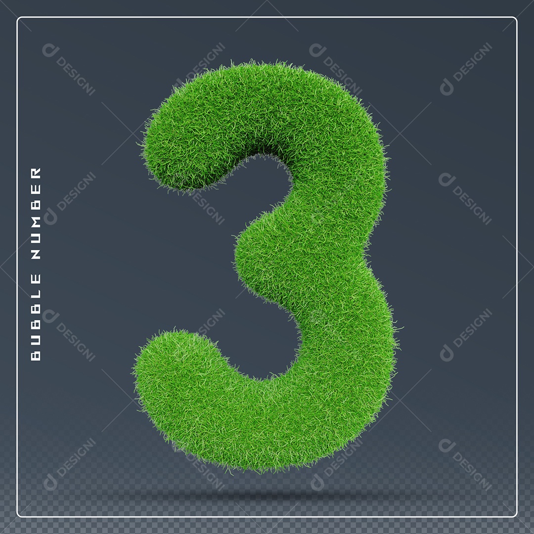 Elemento 3D Número 3 Verde para Composição PSD