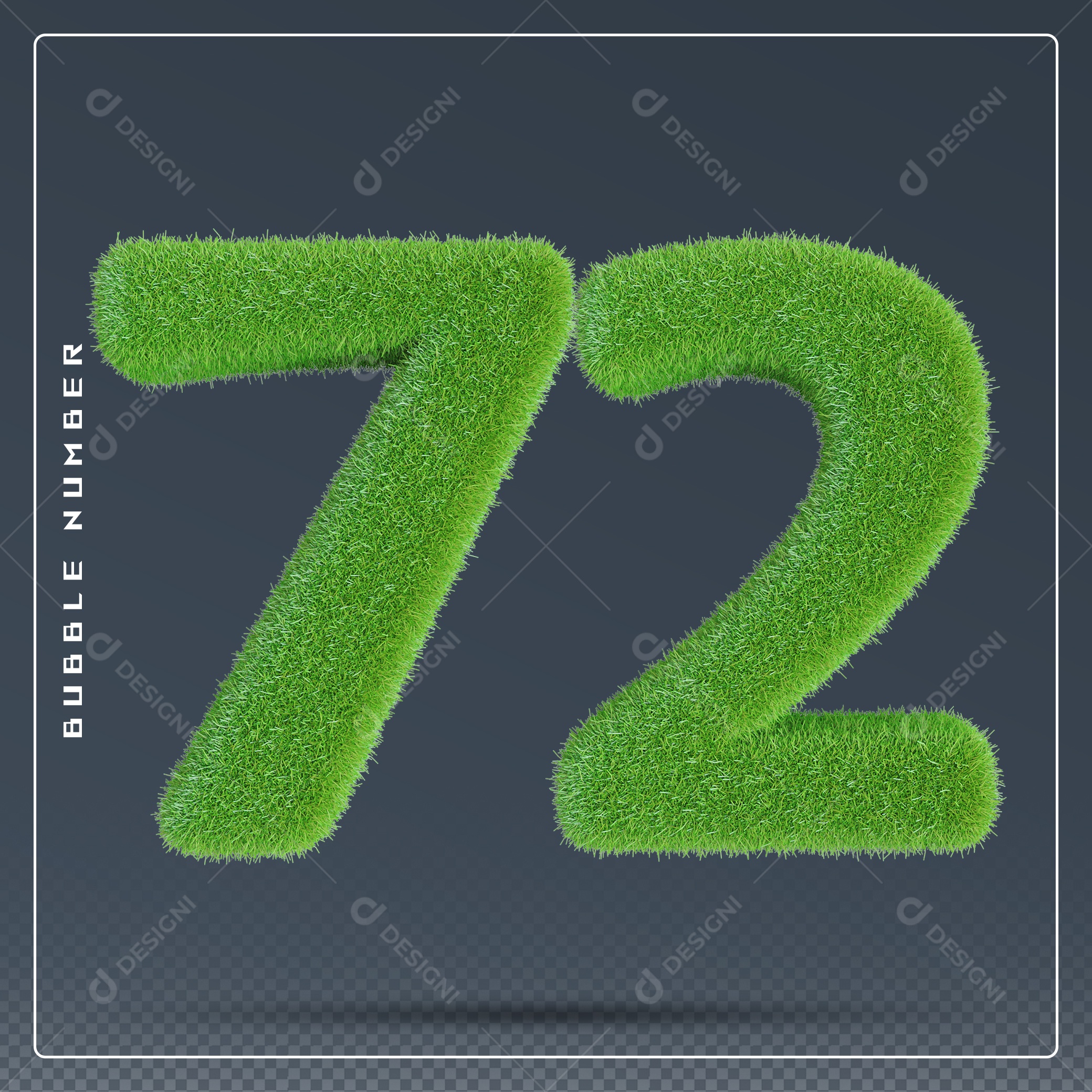 Elemento 3D Número 72 Verde para Composição PSD