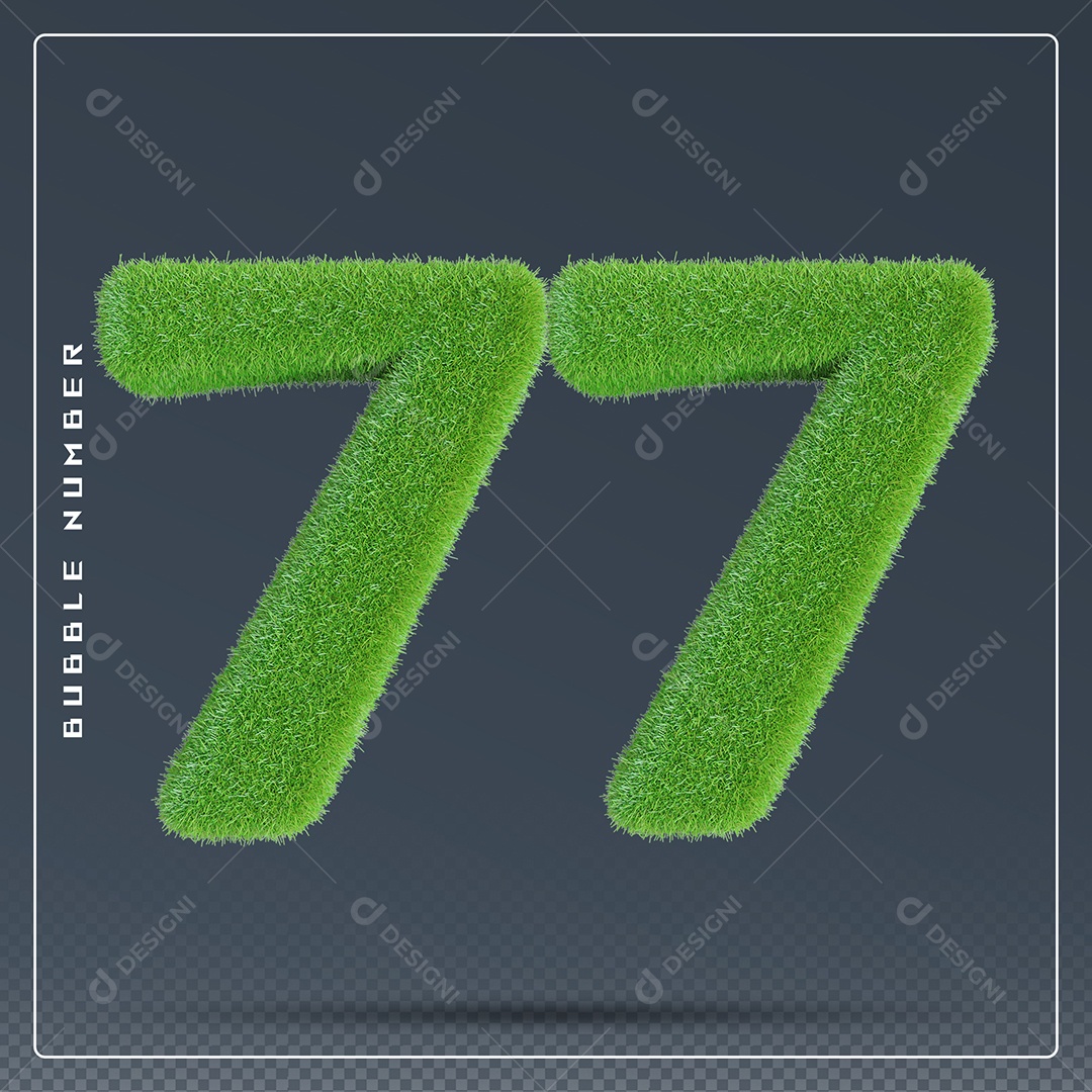Elemento 3D Número 77 Verde para Composição PSD