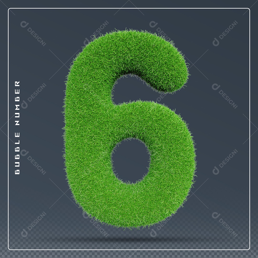 Elemento 3D Número 6 Verde para Composição PSD