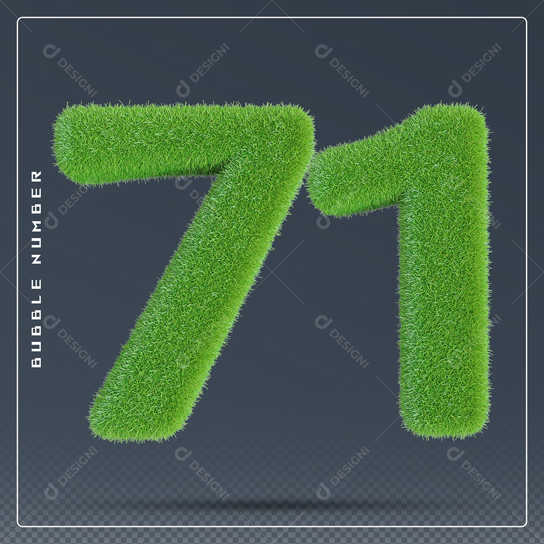 Elemento 3D Número 71 Verde para Composição PSD