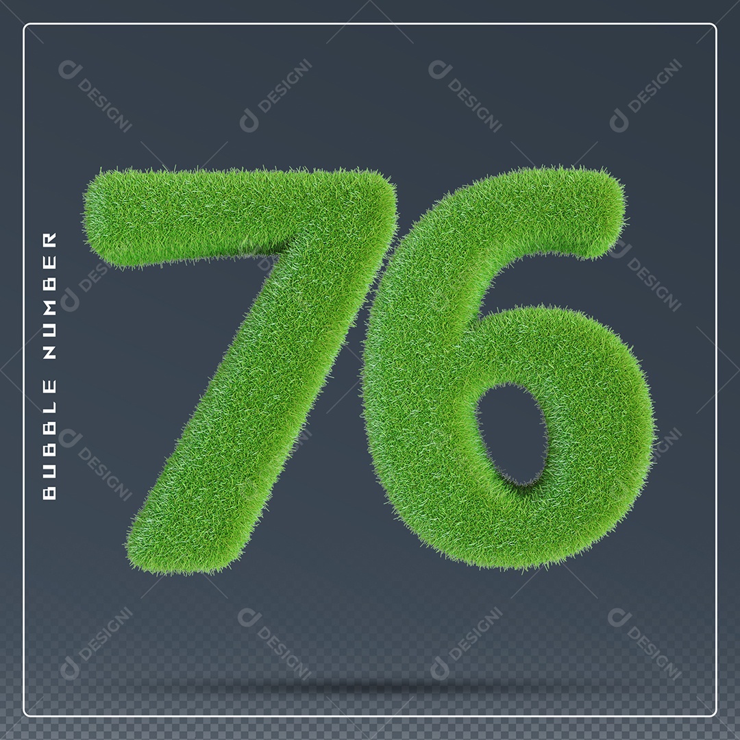 Elemento 3D Número 76 Verde para Composição PSD