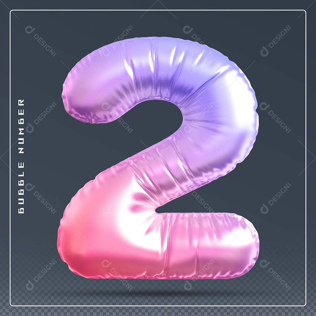 Elemento 3D Número 2 Colorido para Composição PSD