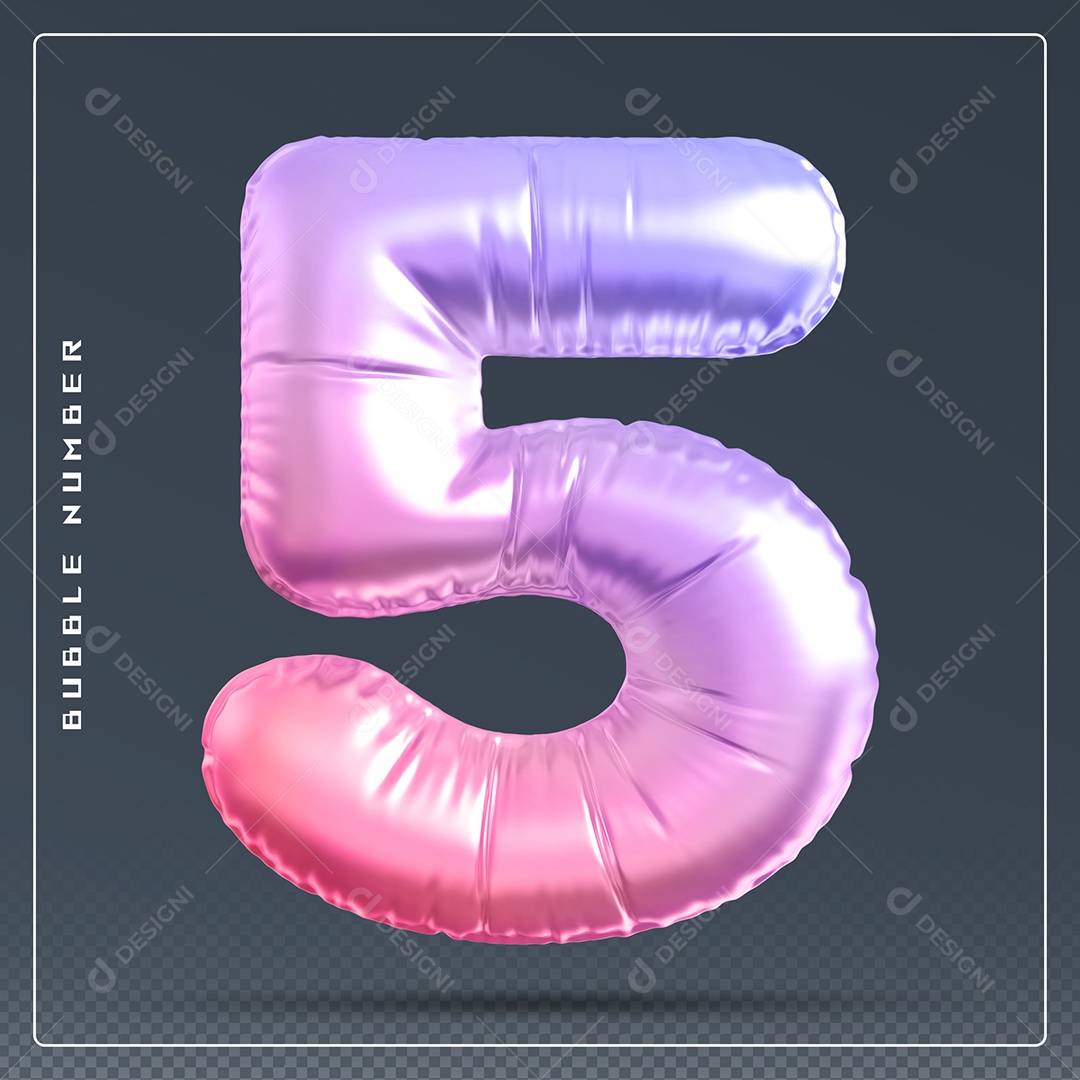 Elemento 3D Número 5 Colorido para Composição PSD