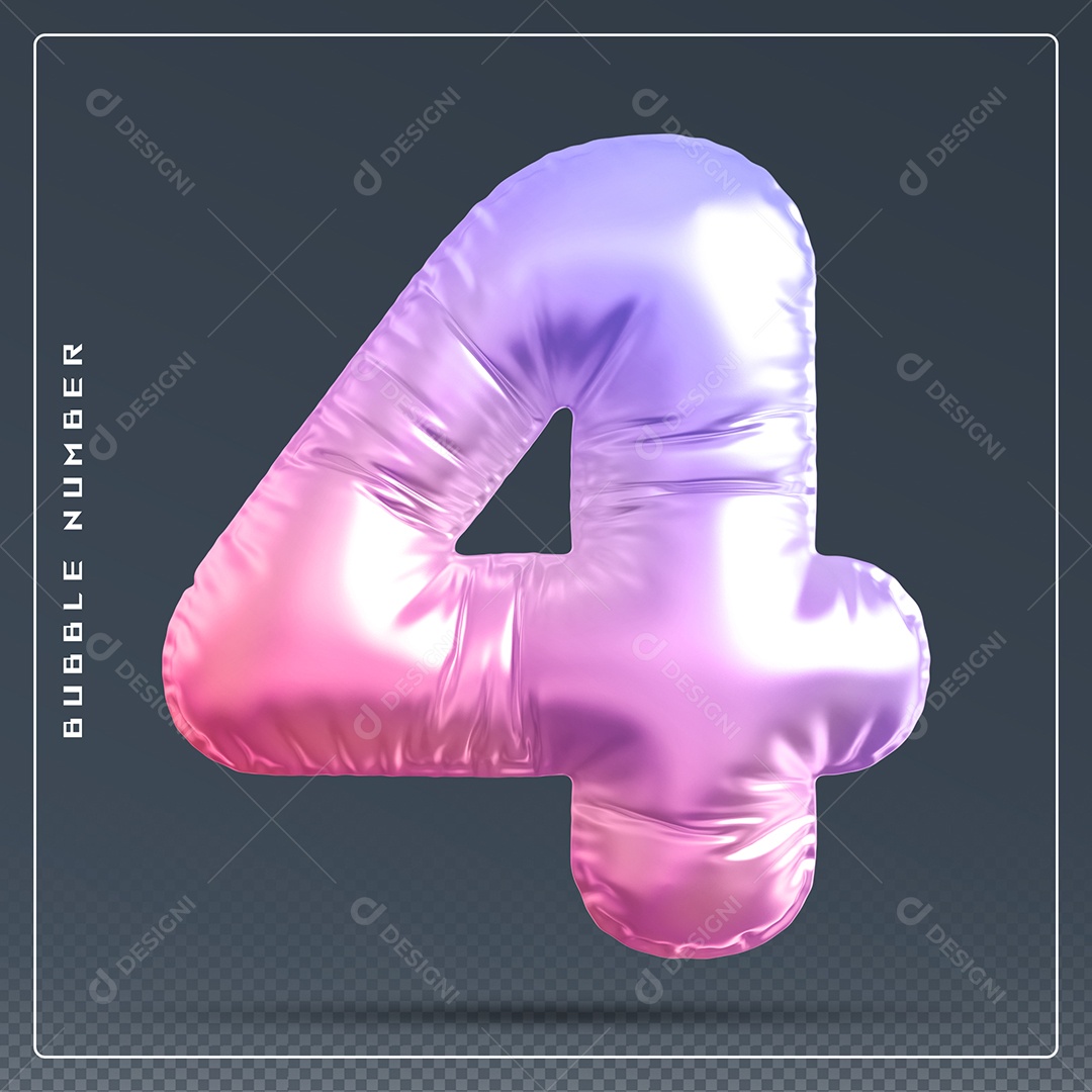 Elemento 3D Número 4 Colorido para Composição PSD