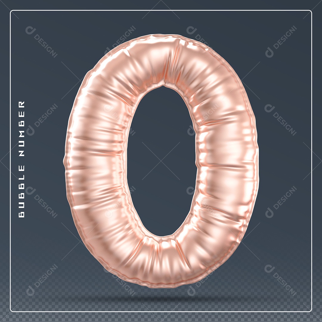 Elemento 3D Número 0 Dourado para Composição PSD