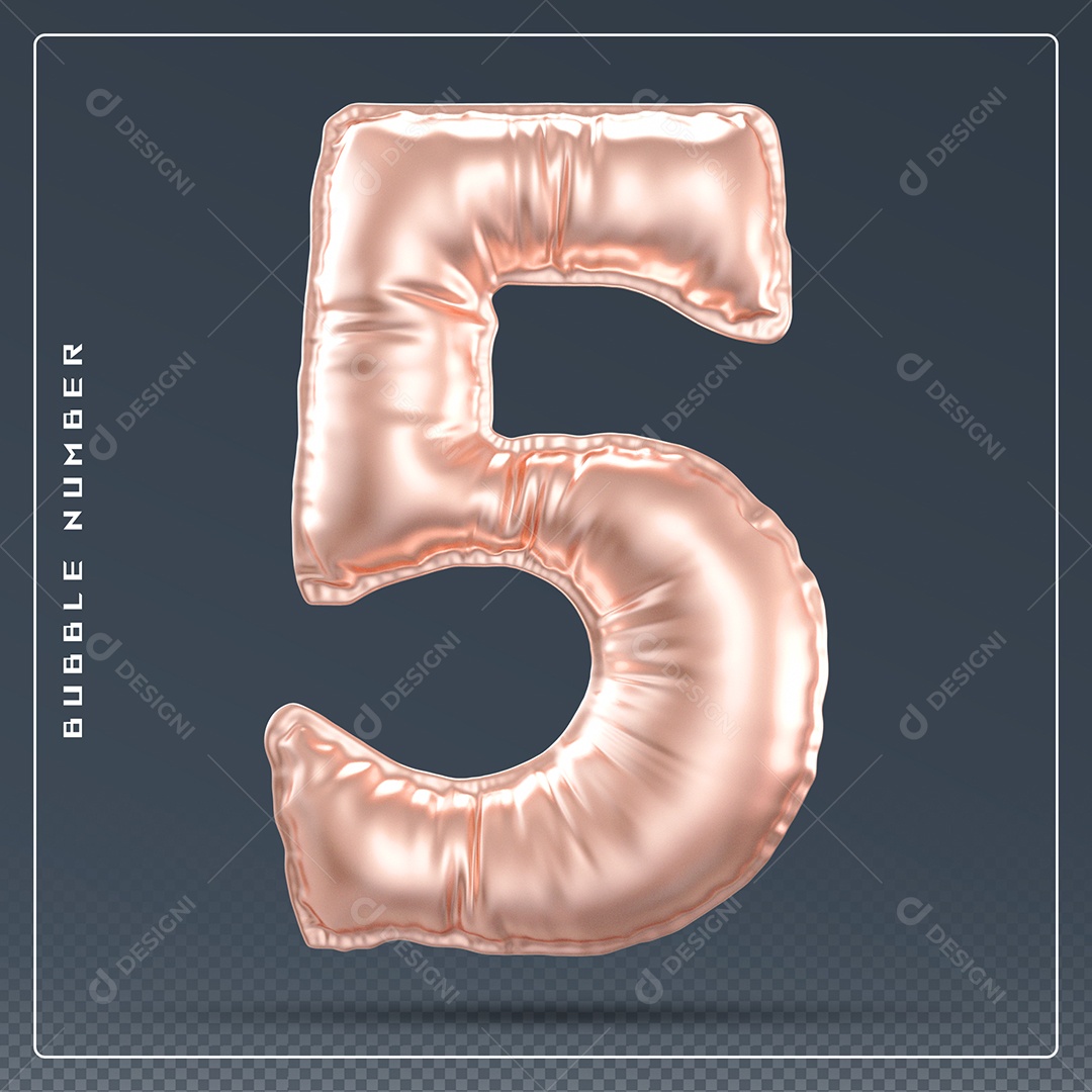 Elemento 3D Número 5 Dourado para Composição PSD