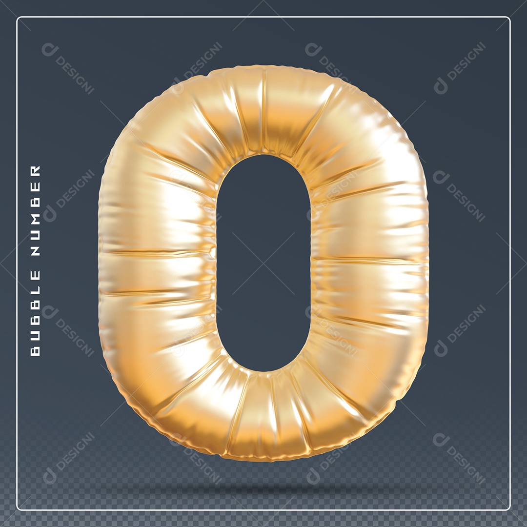 Elemento 3D Número 0 Dourado para Composição PSD