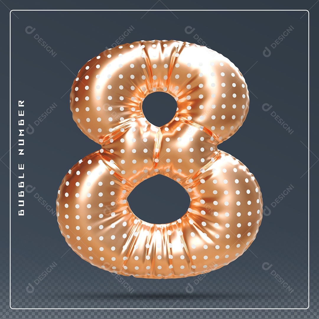 Elemento 3D Número 8 Dourado para Composição PSD