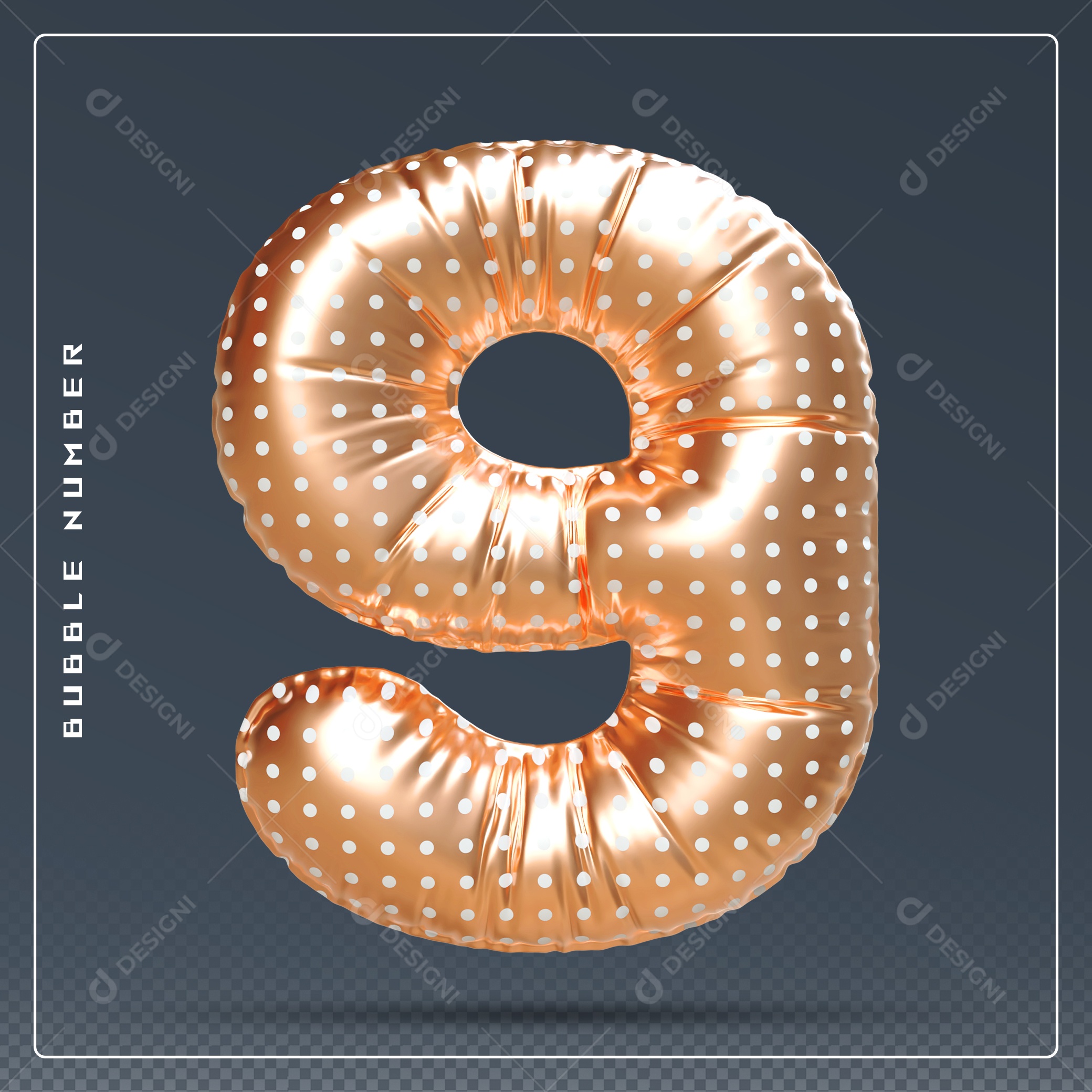 Elemento 3D Número 9 Dourado para Composição PSD