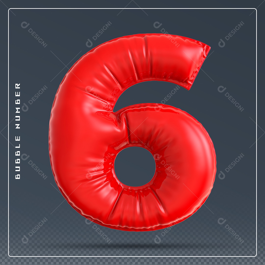 Elemento 3D Número 6 Vernelho para Composição PSD