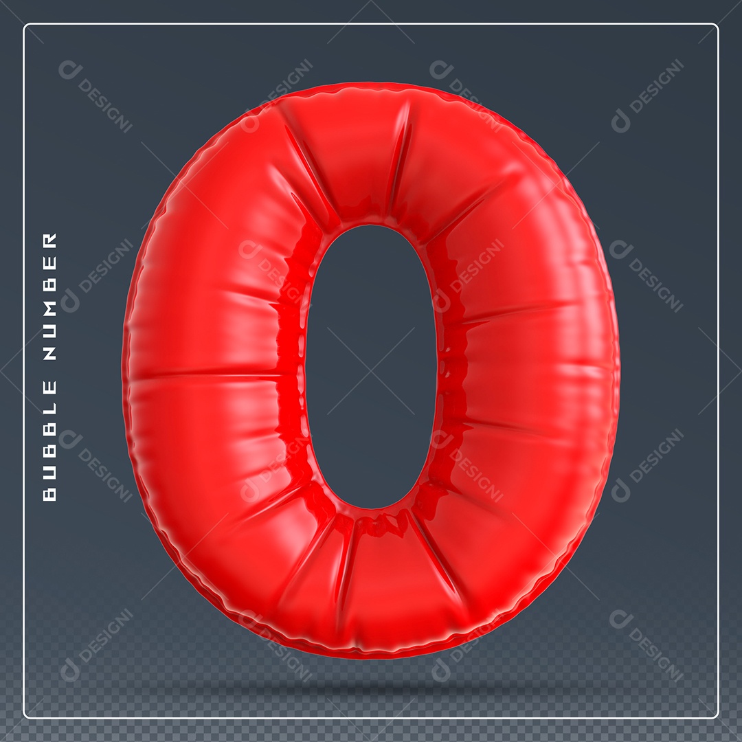 Elemento 3D Número 0 Vernelho para Composição PSD