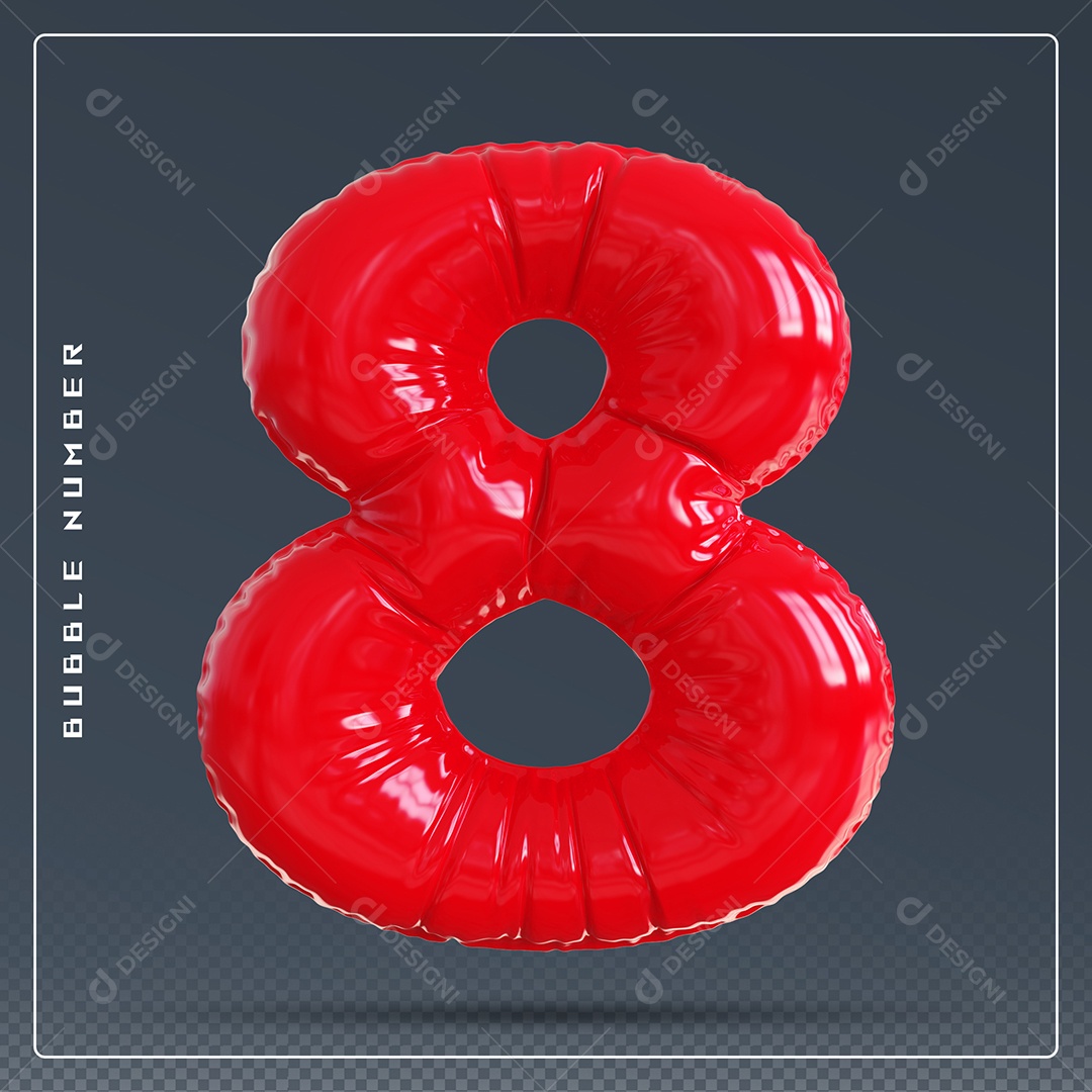Elemento 3D Número 8 Vernelho para Composição PSD