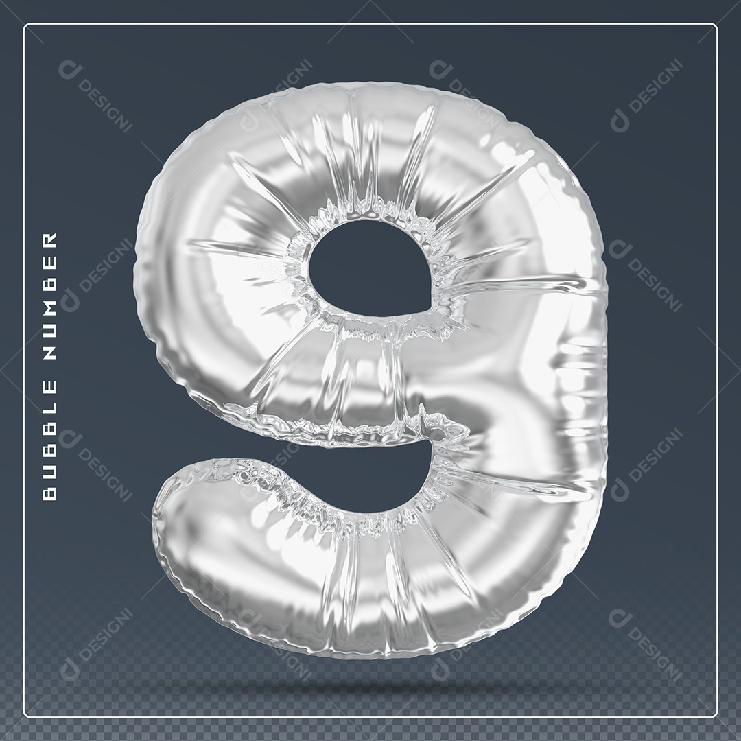 Elemento 3D Número 9 Azul para Composição PSD