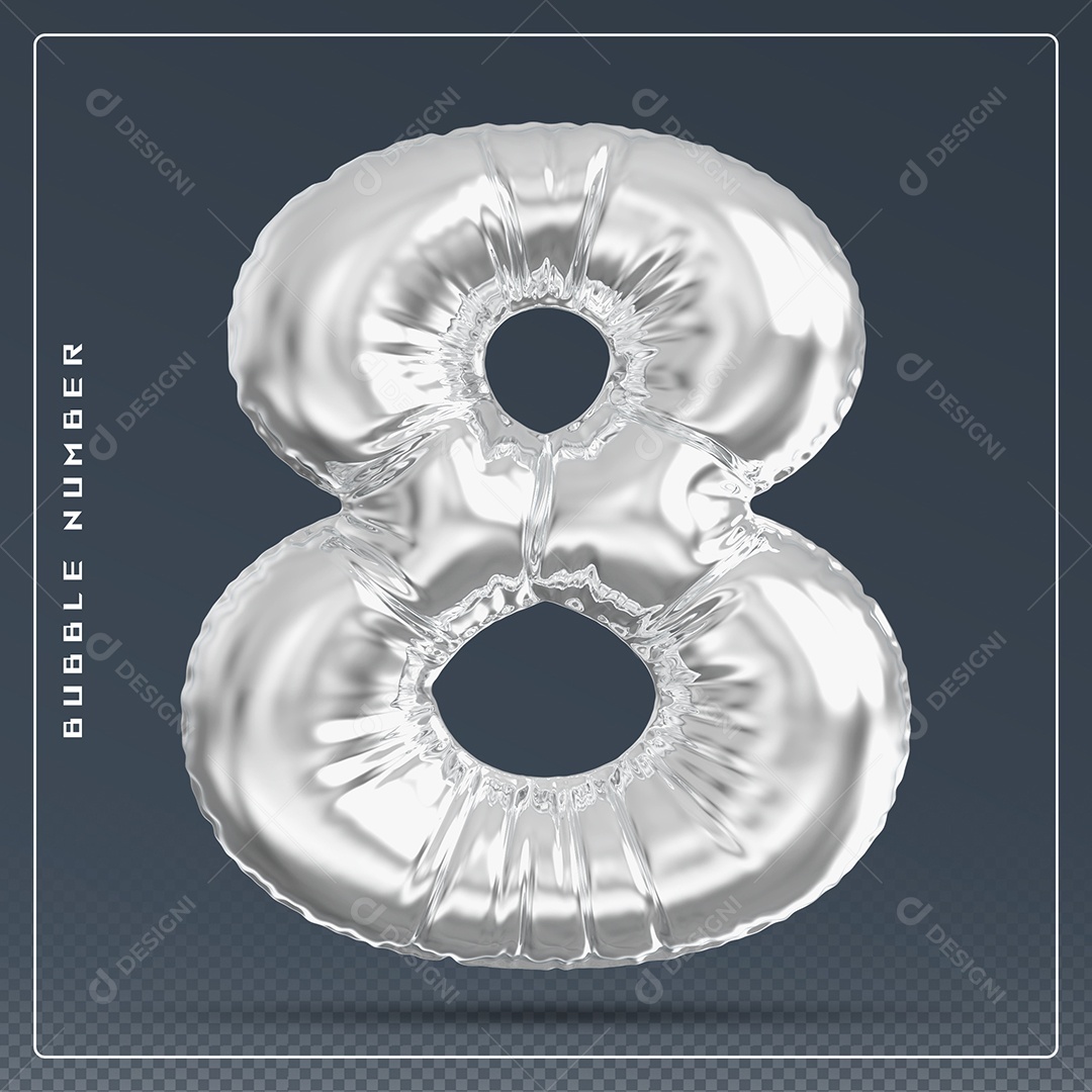 Elemento 3D Número 8 Cinza para Composição PSD