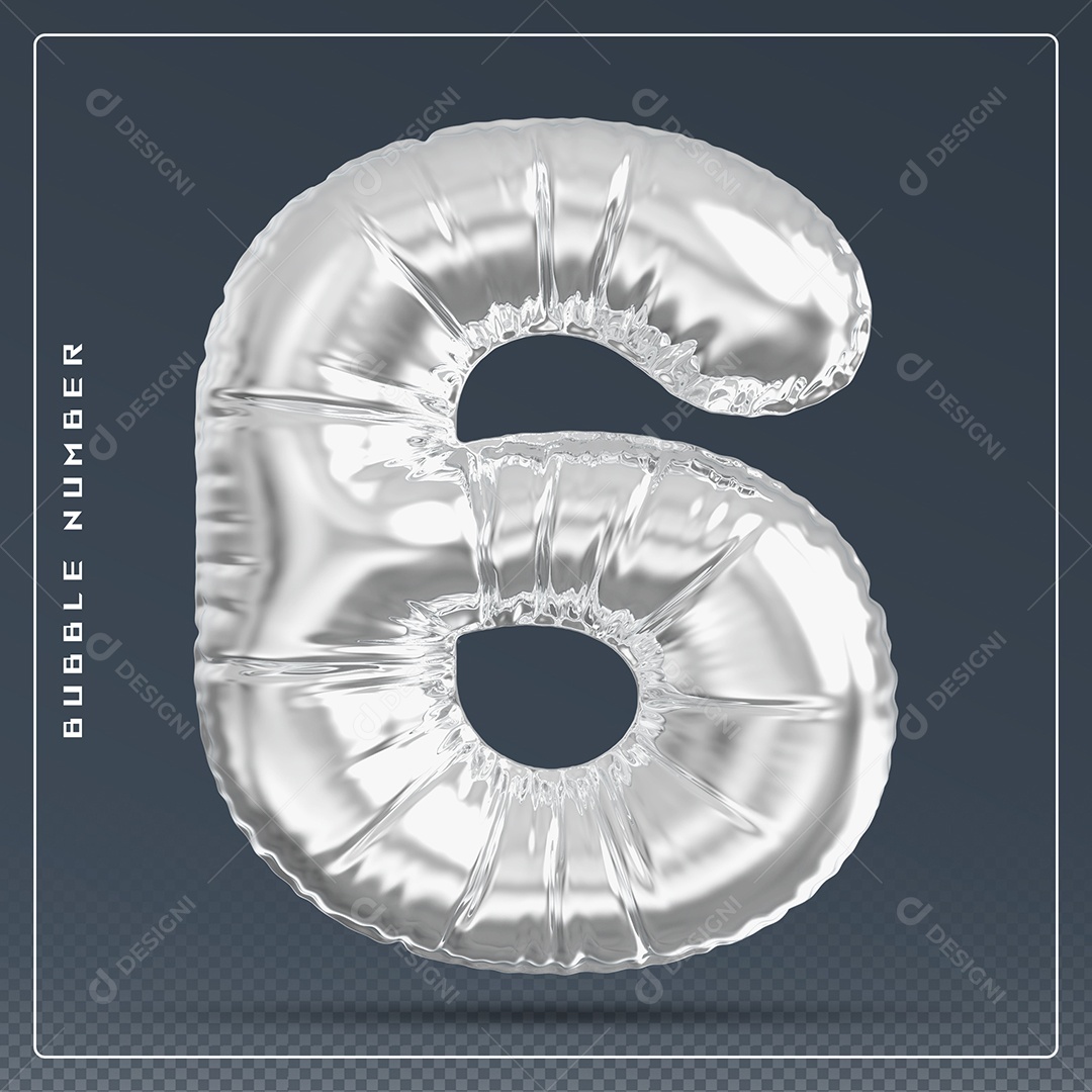 Elemento 3D Número 6 Cinza para Composição PSD