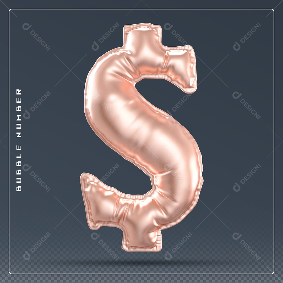 Elemento 3D Cifrão $ Dourado para Composição PSD