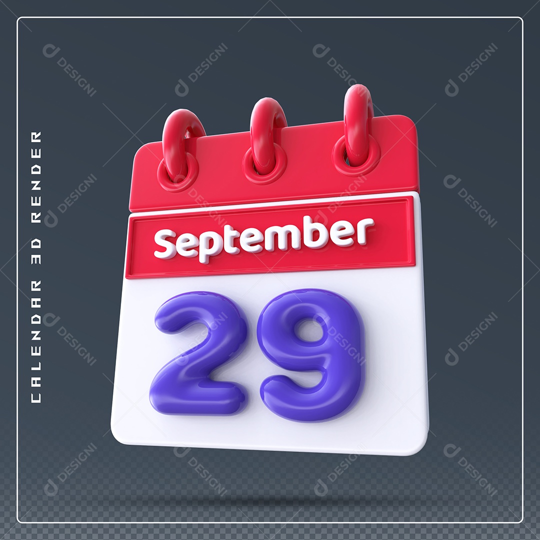 Calendário Do mês Setembro Dia 02 Elemento 3D Vermelho Azul e Branco Para Composição PSD