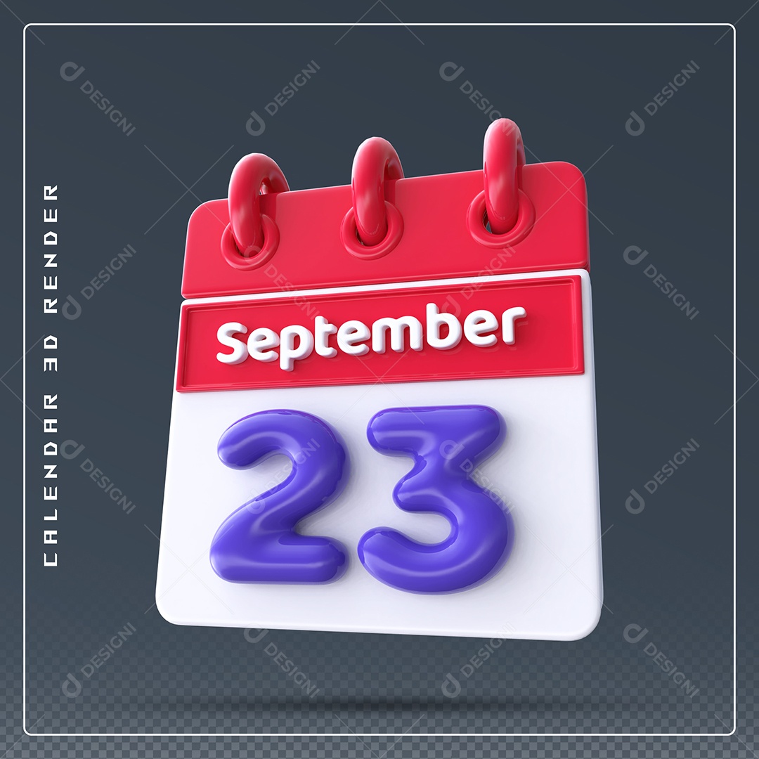 Calendário Do mês Setembro Dia 23 Elemento 3D Vermelho Azul e Branco Para Composição PSD