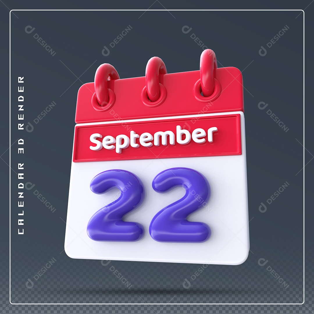 Calendário Do mês Setembro Dia 22 Elemento 3D Vermelho Azul e Branco Para Composição PSD