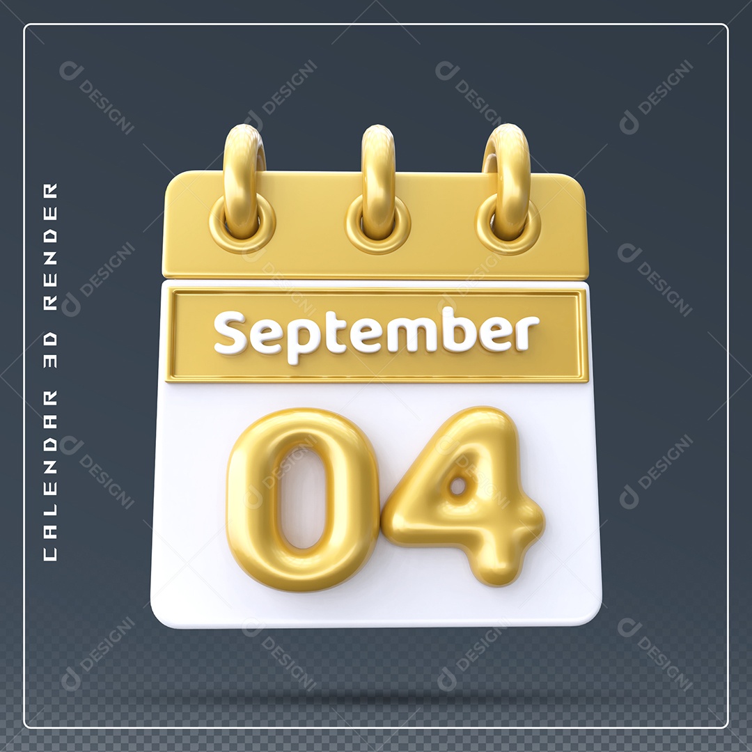 Calendário Do mês Setembro Dia 04 Elemento 3D Amarelo e Branco Para Composição PSD