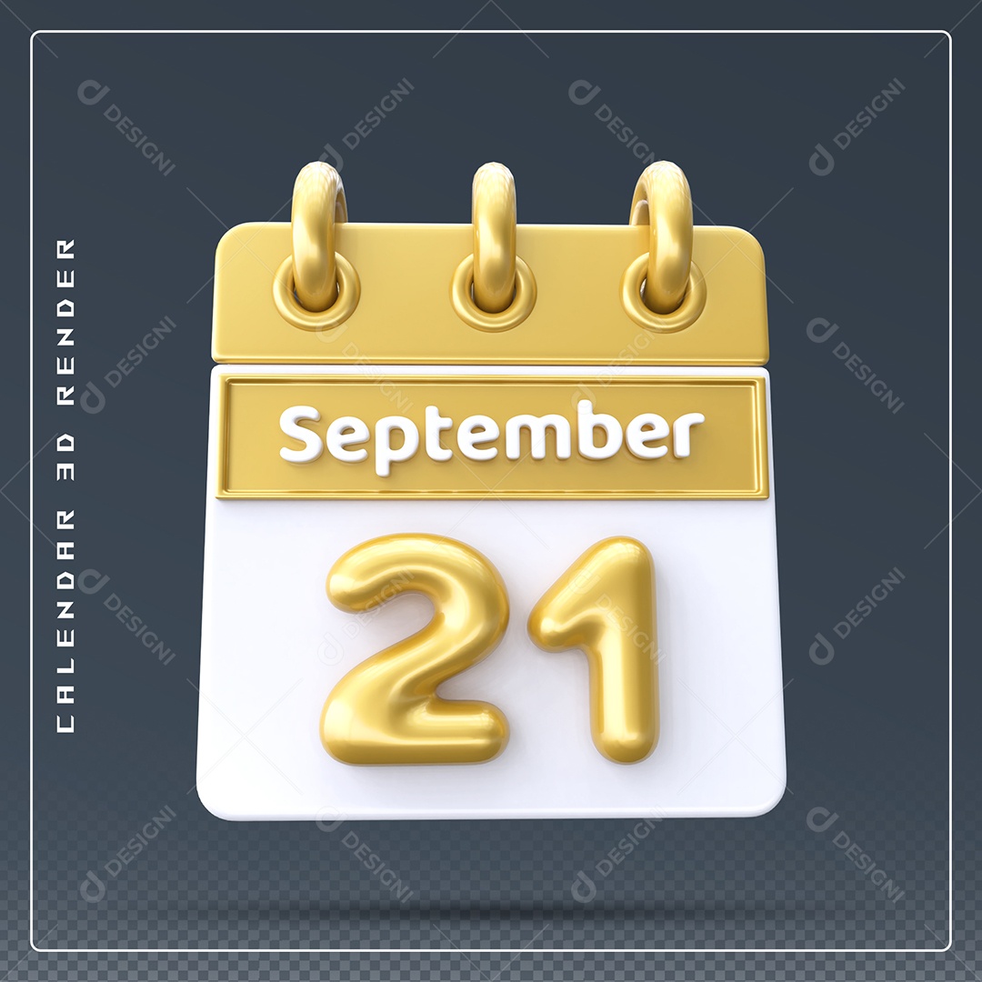 Calendário Do mês Setembro Dia 21 Elemento 3D Amarelo e Branco Para Composição PSD