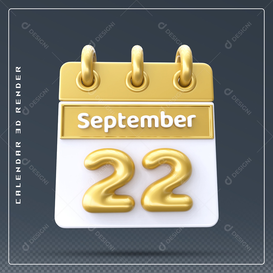Calendário Do mês Setembro Dia 22 Elemento 3D Amarelo e Branco Para Composição PSD