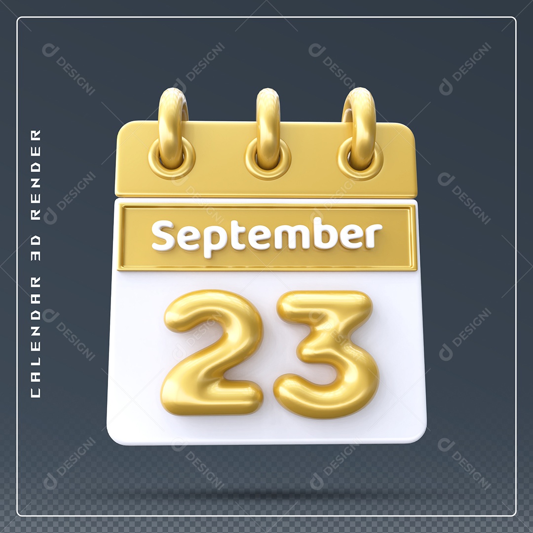 Calendário Do mês Setembro Dia 23 Elemento 3D Amarelo e Branco Para Composição PSD