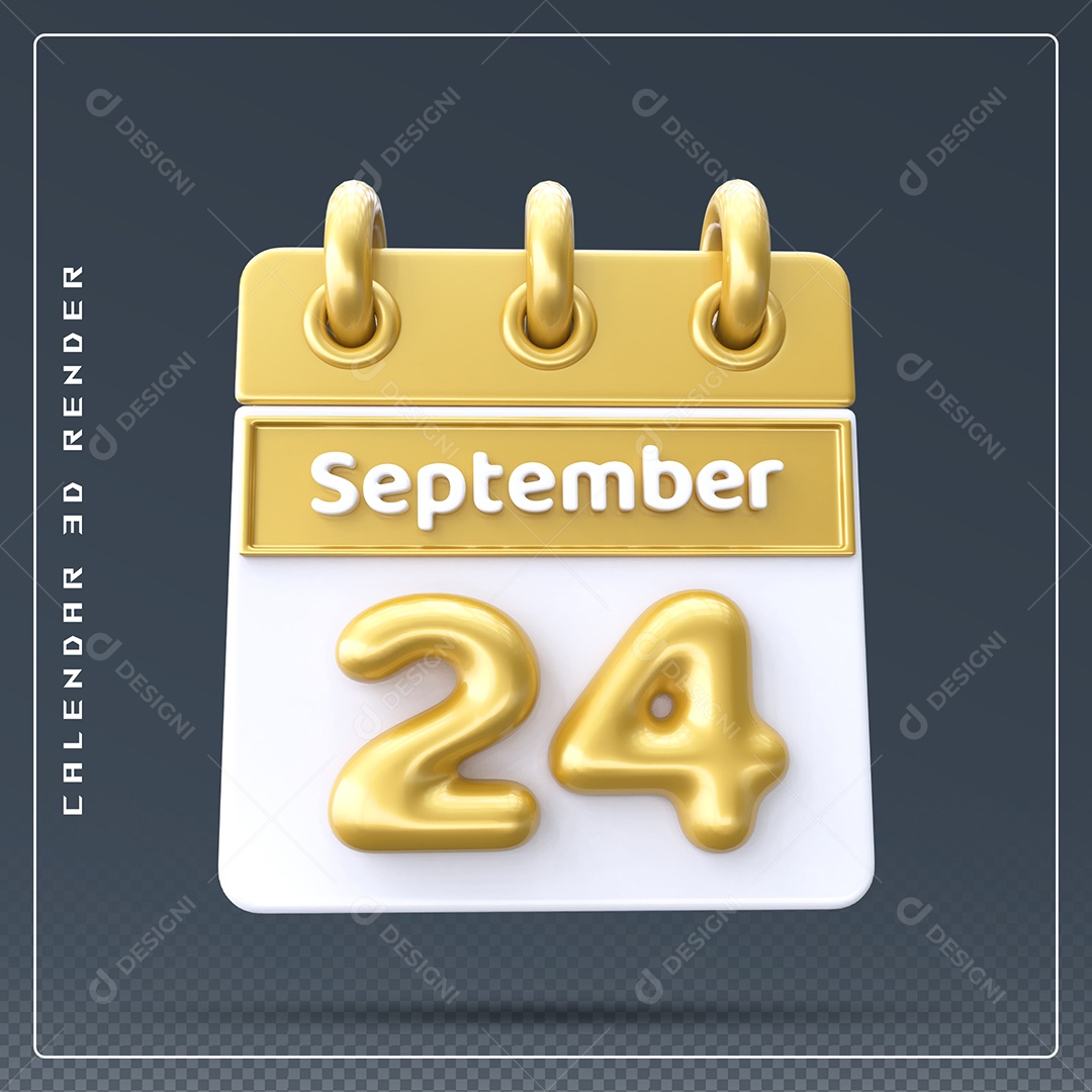 Calendário Do mês Setembro Dia 24 Elemento 3D Amarelo e Branco Para Composição PSD