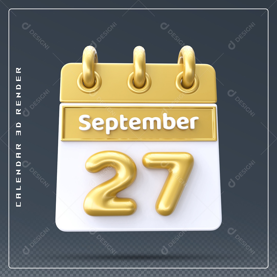 Calendário Do mês Setembro Dia 27 Elemento 3D Amarelo e Branco Para Composição PSD