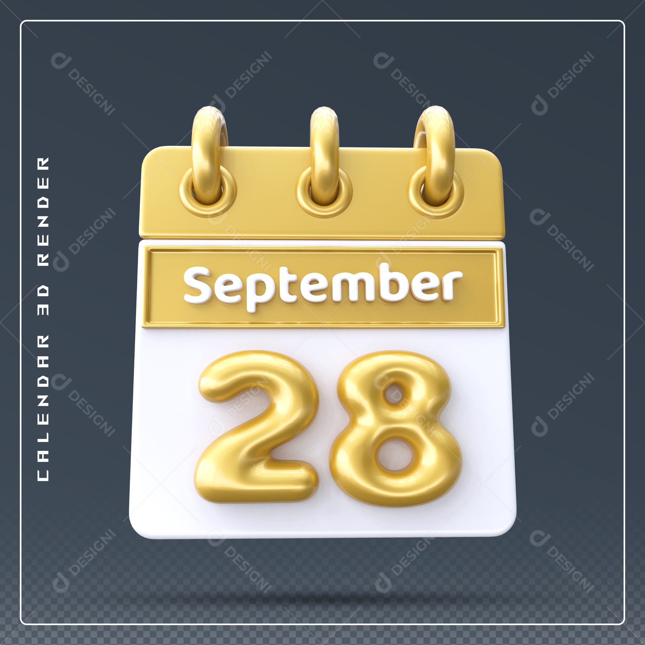 Calendário Do mês Setembro Dia 28 Elemento 3D Amarelo e Branco Para Composição PSD