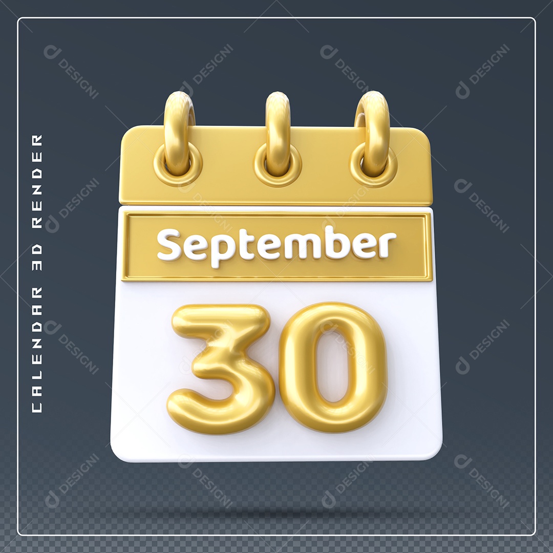 Calendário Do mês Setembro Dia 30 Elemento 3D Amarelo e Branco Para Composição PSD