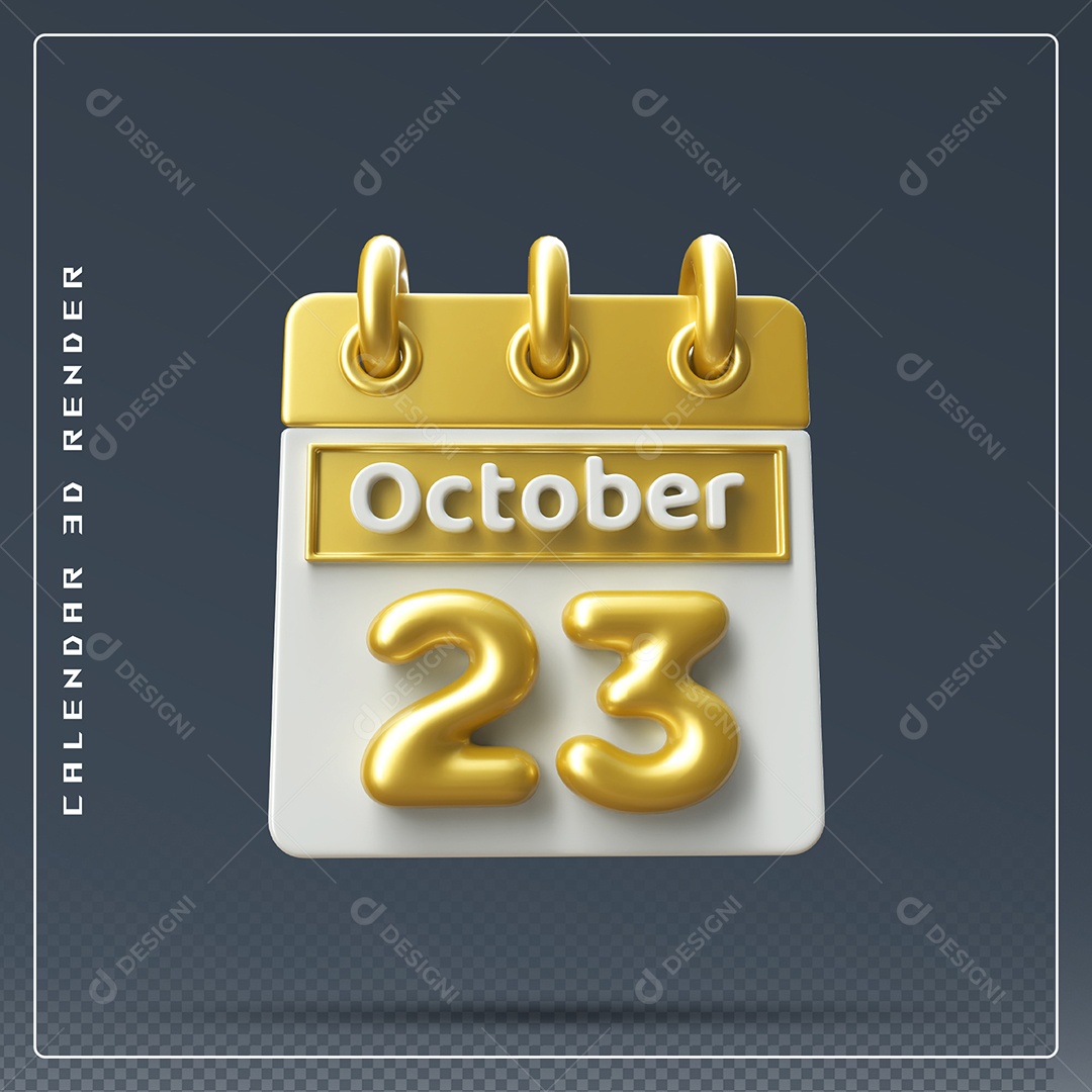 Calendário Do mês Outubro Dia 23 Elemento 3D Amarelo e Branco Para Composição PSD