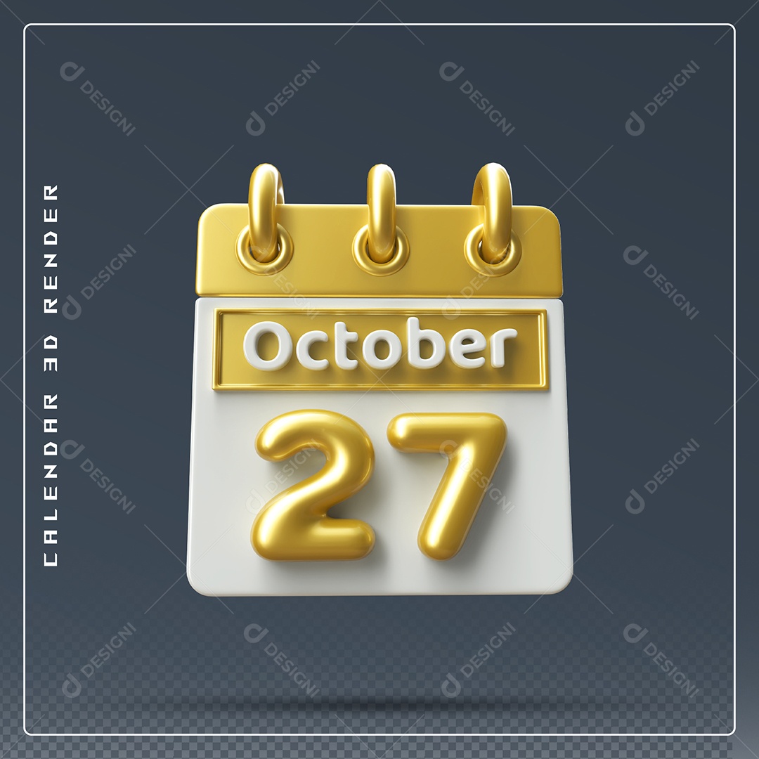 Calendário Do mês Outubro Dia 27 Elemento 3D Amarelo e Branco Para Composição PSD