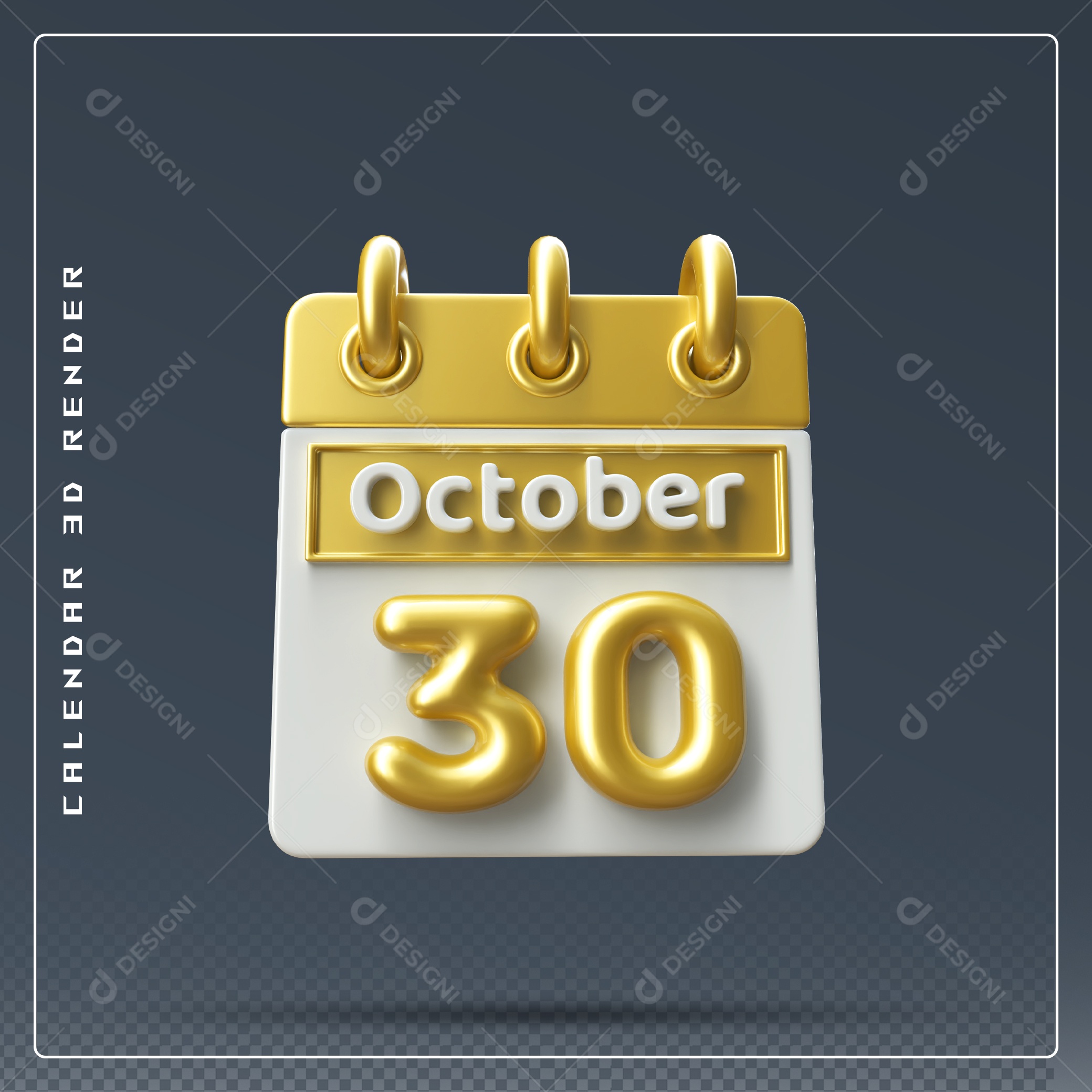 Calendário Do mês Outubro Dia 30 Elemento 3D Amarelo e Branco Para Composição PSD