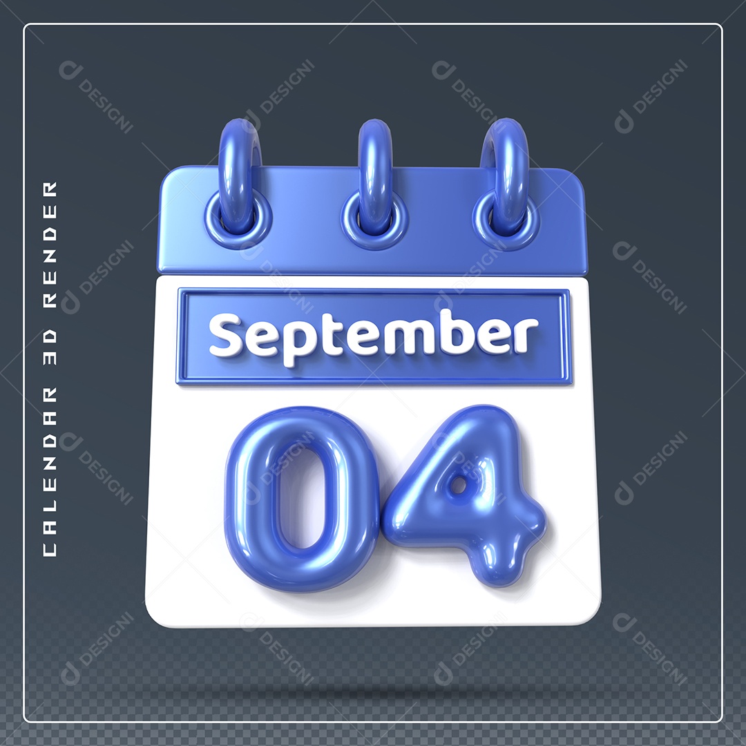 Calendário Do mês Setembro Dia 04 Elemento 3D Azul e Branco Para Composição PSD