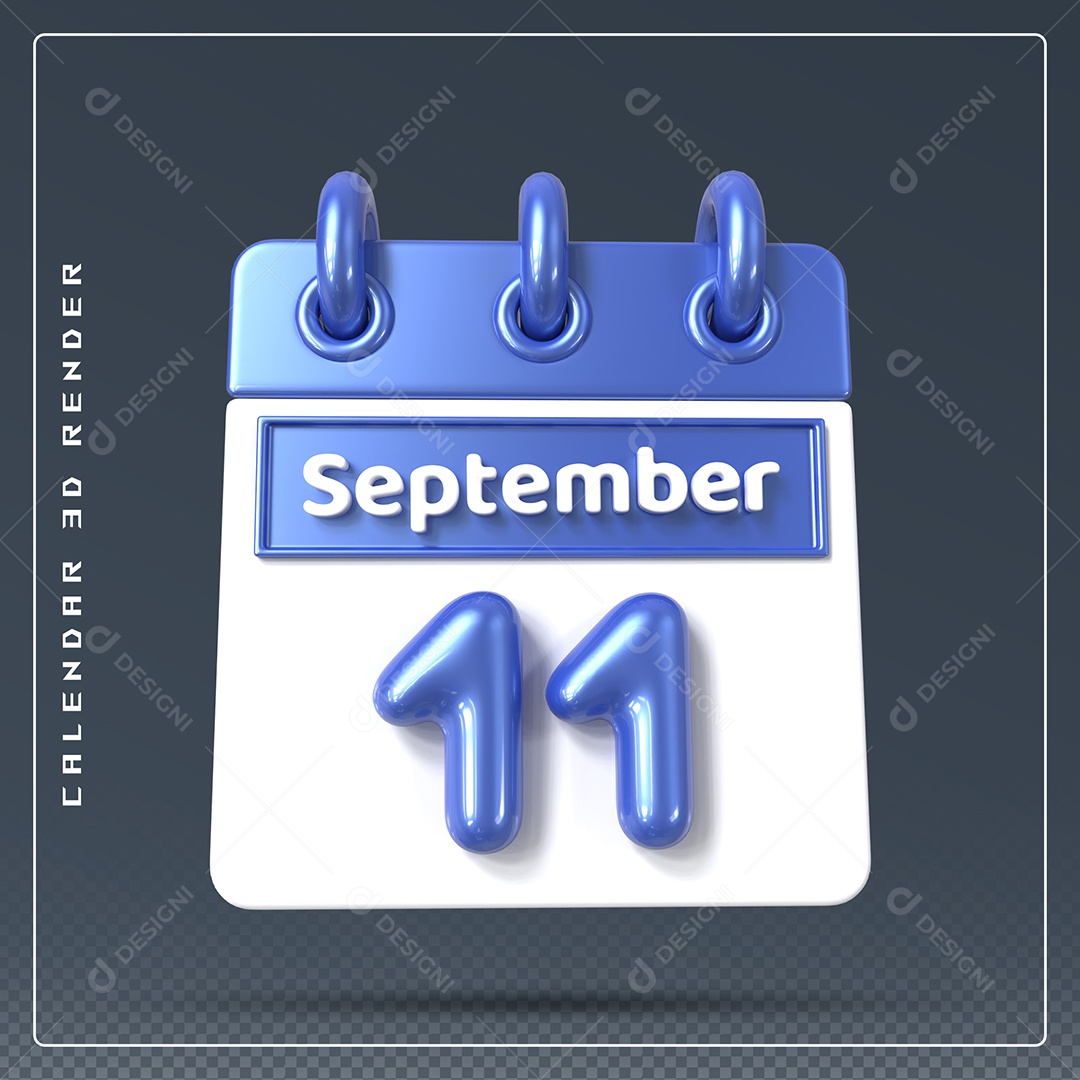 Calendário Do mês Setembro Dia 11 Elemento 3D Azul e Branco Para Composição PSD