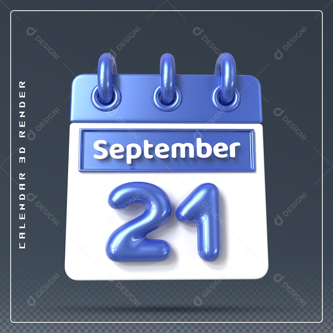 Calendário Do mês Setembro Dia 21 Elemento 3D Azul e Branco Para Composição PSD